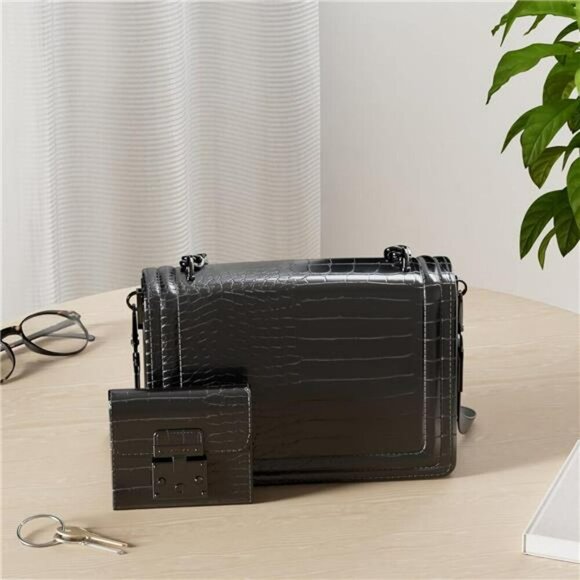 Womens Small Crossbody Shoulder Bag Two Compartment Purse Day to Night Handbag - Picture 4 of 7